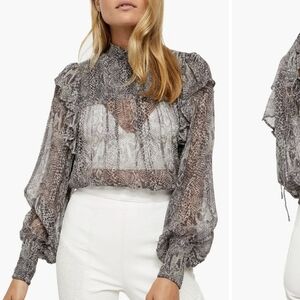 Free People Roma Blouse Sheer Snake Print Top Anthropologie XS